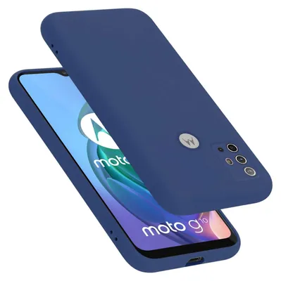 A blue phone case is shown on a white background, with the phone inside it.