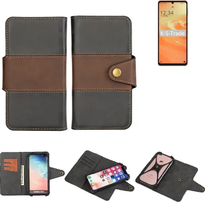 Produktbild von K-S-Trade Handyhülle Schutzhülle Hülle Bookstyle Wallet-Case kompatibel mit Sharp Aquos Sense6s Bumper Rundumschutz schwarz-braun 1x