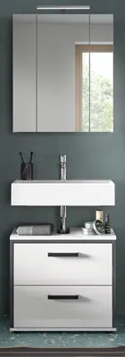 Produktbild von Badmöbel Set 2-teilig "Telly" in weiß Hochglanz und grau Badkombination 60 x 190 cm