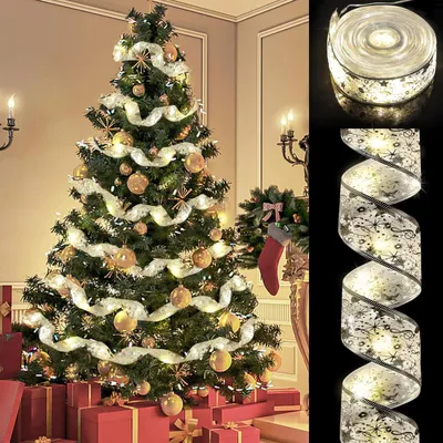 Lichterkette 5M 50LED mit Glitzerband, Weihnachtsdekoration