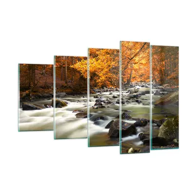Produktbild von Bilder auf glas - Stream Herbst Forrest Berg - 150x100cm - Glasbilder - Wandbilder - Kunstdruck - zum Aufhängen bereit - Wanddekoration aus Glas - Glas Bilder - Wandbild auf Glas - GEG150x100-2703