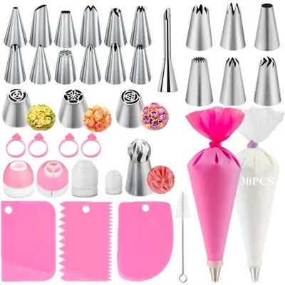 Productafbeelding van Spuitzakset met 6 spuitmonden, taartaccessoires, 66 stuks, roze