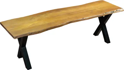 Produktbild von Sitzbank Baumkante 160 cm nussbaum massiv Akazie X-Gestell schwarz