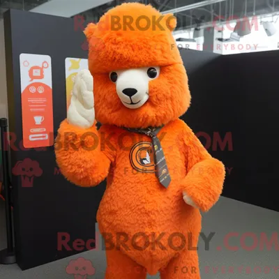 Produktbild von Orange REDBROKOLY Alpaka Maskottchen Kostüm Charakter gekleidet mit einem Rollkragenpullover und Haarnadeln