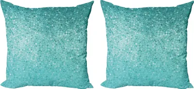 Immagine prodotto di ABAKUHAUS Set di copricuscino turchese (2 pezzi), piccolo mosaico di piastrelle dall'aspetto acquatico, 60 x 60 cm, Turchese mare