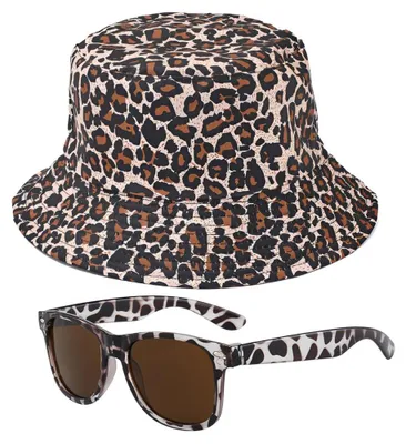 Obrázok produktu pre Klobúk s leopardím vzorom, dámske slnečné okuliare s leopardím vzorom, rybársky klobúk