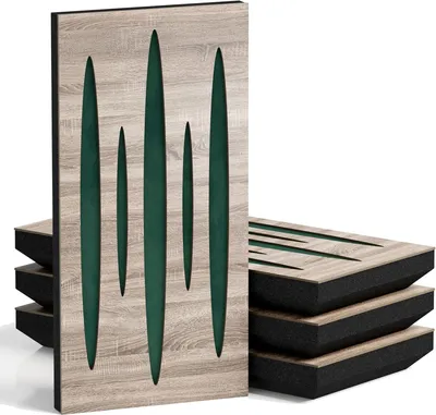 Imagen del producto de Juego de 10 paneles acústicos estrechos PULSAR-F, 50x25x5 cm, roble Sonoma/verde
