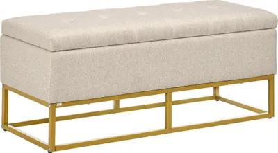Obrázek produktu pro Úložná lavice s víkem - Lavice/stolička - Skládací víko - Čalouněný sedák - Moderní design - Ocelový rám - 110 x 44 x 48 cm - Béžová barva