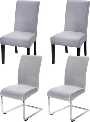 Produktbild von MODFU Stuhlzubehör, 4er-Set Samt Stuhlhussen, Stretch Stuhlbezüge, Elastische Stuhlhülle für Esszimmer, Hochzeit, Bankett, Möbel Schutz, Grau
