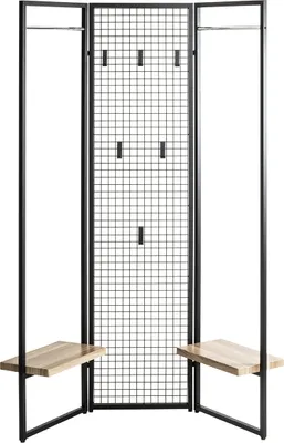 Produktbild von Garderobe >55599< Paravant / Raumteiler, schwarz, Metall, Eiche-MDF - 175x46cm (HxT)