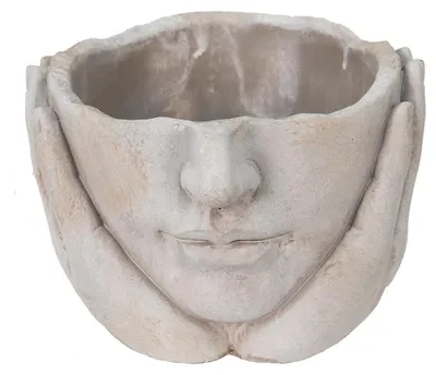 Image de Clayre & Eef Pot de fleurs tête Ø 15x13 cm Beige Pierre