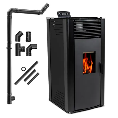 Obrázek produktu pro THUNDER® | GAREN BLACK | Peletová kamna | 15 kW | Sada připojovacích trubek Ø 80 mm | černá