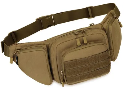Image de Poche de ceinture tactique, sac de ceinture pour activités de plein air, camping, randonnée, couleur marron, étanche, fermeture éclair