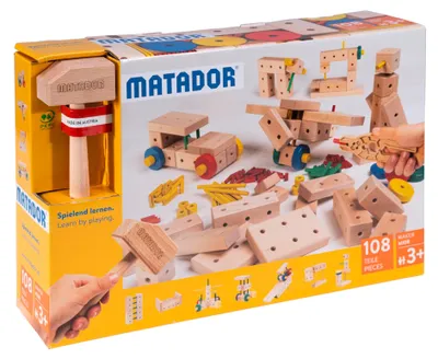 Produktbild von Matador Kinder Baukasten ab 3 Jahren 108-tlg. - Spannendes Holz Konstruktionsspi