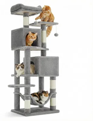 Produktbild von Katzenbaum, mehrstufiges Design, verstärkte Kratzpfosten, GRAU