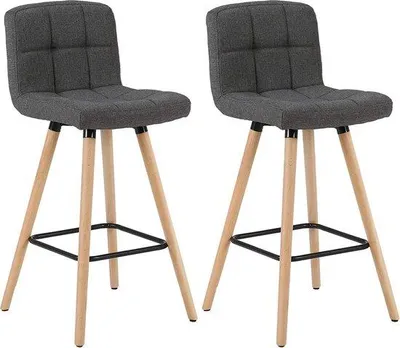 Image de Lot de 2 tabourets à dossier haut, gris foncé, bois et tissu