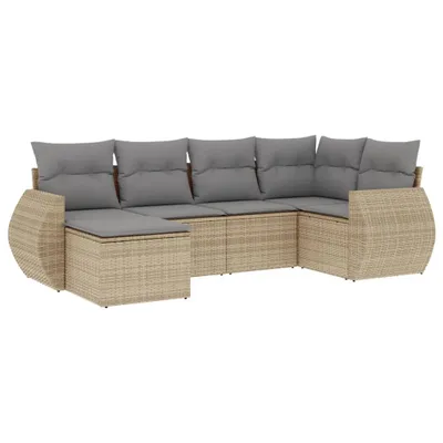 Produktbild von 6-tlg. Garten-Sofagarnitur mit Kissen Beige Poly Rattan