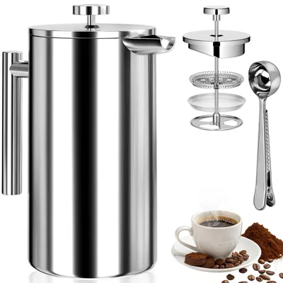 French Press 350 ml, doppelwandig, Edelstahl, mit Löffel