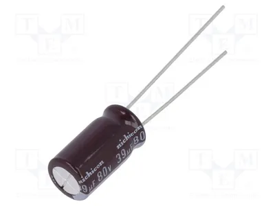 Produktbild von 2x Kondensator: elektrolytisch THT 39uF geringe Impedanz 80VDC UPM1K390MPD Elektr