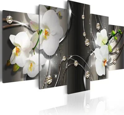 Produktbild von Modernes Wandbild b-A-0263-b-n (150x75) - 5 Teilig Bilder Fotografie auf Vlies Leinwand Foto Bild Dekoration Wand Bilder Kunstdruck ABSTRAKT BLUMEN ORCHIDEE