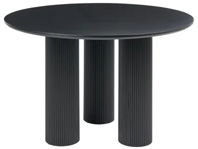 Obrázok produktu pre BELIANI Jedálenský stôl, čierna MDF, priemer 120 cm, okrúhly, nôžky s vertikálnymi vzormi, moderný, minimalistický štýl