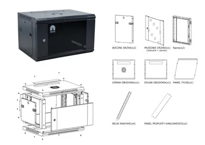 Obrázek produktu pro RACK skříň závěsná NEKU TS 19" 4U 450mm, černá, k samosestavení