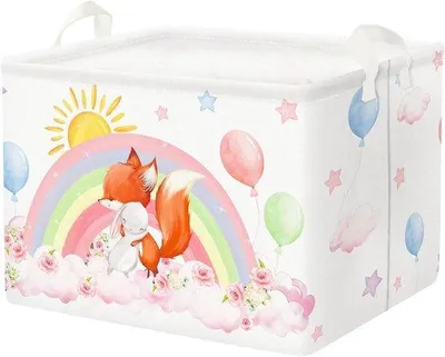 Productafbeelding van 36 liter, grote regenboogvos opbergbox voor kinderen, roze