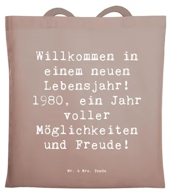 Produktbild von Mr. & Mrs. Panda Tote Bag Spruch 1980 Geburtstag - Braun Pastell - Geschenk, Einkaufstasche, Laptoptasche, Happy Birthday, besondere Geschenke, Schultasche, liebevolle