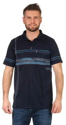 Produktbild von Herren Poloshirt T-shirt Polo-Hemd Kurzarm mit Muster, Dunkelblau M