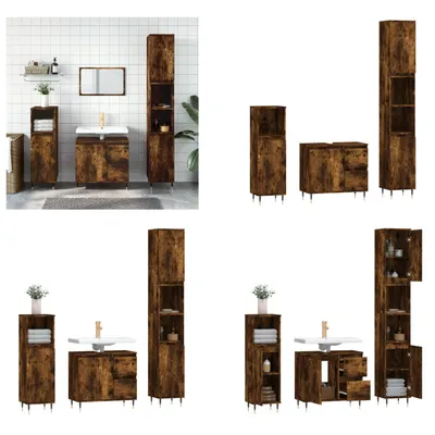 Produktbild von vidaXL 3 tlg. Badmöbel Set Räuchereiche Holzwerkstoff - Badmöbel Set - Badmöbel Sets - Badezimmerschrank - Badezimmermöbel