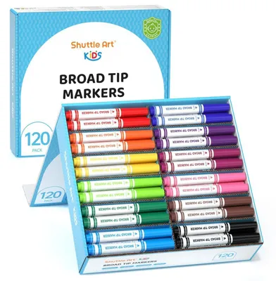 Zdjęcie produktu dla Zestaw 120 flamastrów filcowych dla dzieci, zmywalnych, w 12 kolorach. Markery z włókien, z okrągłą końcówką, nietoksyczne