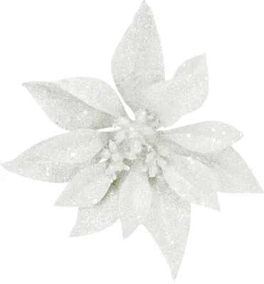 Produktbild von Weihnachtsdeko Blume mit Clip 14 cm weiß mit Glitter