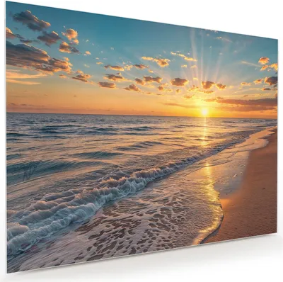 Produktbild von Glasbild 120x90cm in XXL für Wohnzimmer, Schlafzimmer Motiv Sonnenaufgang Meer