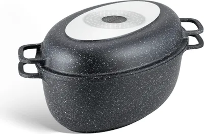 Produktbild von Aluguss Bräter 8L Alugussbräter Bratpfanne, zwei in eins, Gänsepfanne, Gans Ente, INDUKTION
