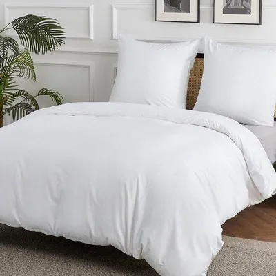 Zdjęcie produktu dla Zestaw pościeli bawełnianej 200 x 200 cm w kolorze białym – 3-częściowa poszewka na kołdrę z 2 poszewkami na poduszki 80 x 80 cm – certyfikat Oeko-Tex, zamek błyskawiczny, 160 x 200
