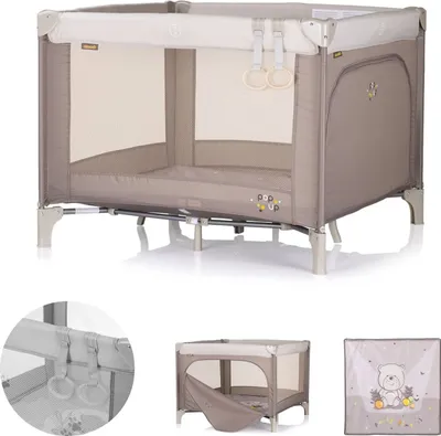 Produktbild von Chioplino Laufstall Pop-up Reisebett faltbar, Matratze Tragetasche Seiteneingang braun