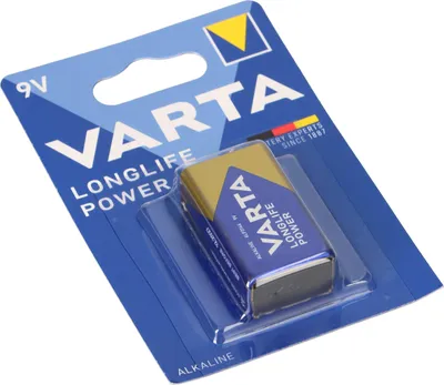 A VARTA 9V alkaline battery in its retail packaging.