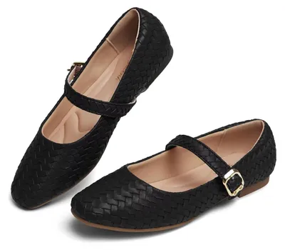 Produktbild von Ballerinas mit Riemen – Mary Jane Schuhe – Eckenförmige Spitze – Bequem – Kunstleder, Schwarz – Größe 39,5 EU – Damenschuhe