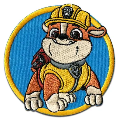 Obrázok produktu pre Comercial Mercera Paw Patrol Rubble Kids - nášivka, nažehľovacia, nažehľovacia, nášivka, nášivka, na nažehlenie, veľkosť: 5,9 x 5,9 cm