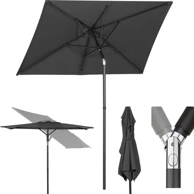Produktbild von Sekey Balkonschirm Sonnenschirm Rechteckig 130×180 cm Marktschirm Gartenschirm mit Kurbel Belüftetes Design, Grau