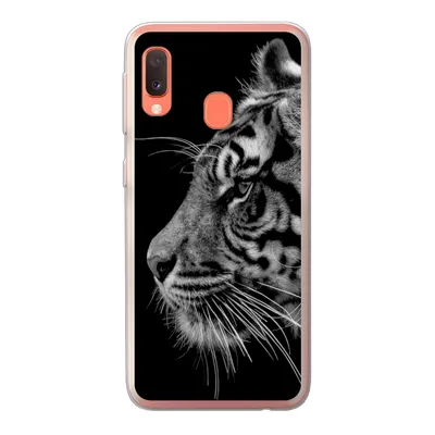 Produktbild von MuchoWow® Handyhülle Schutzhülle Hülle für Samsung Galaxy A20e Tiger auf schwarzem Hintergrund in schwarz und weiß Silikon Softcase Handy Hülle - Abdeckung