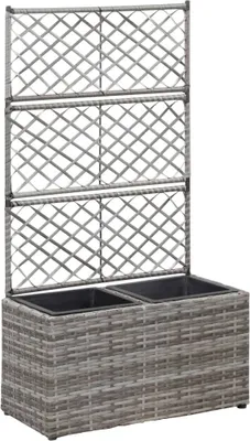 Obrázok produktu pre Vyvýšený záhon+mriežka, 2 nádoby 58x30x107 cm, polyratan, sivý