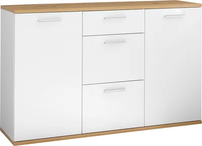Produktbild von Kommode - 135 x 86 cm - 2 Türen - 3 Schubladen - Artisan Eiche Nachbildung - Weiß matt