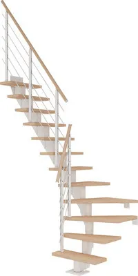 Produktbild von Pertura Mittelholmtreppe Malva Eiche Leimholz Weiß 1/4 gewendelt unten links/rechts 65 cm 11 Stufen / 12 Steigungen Stab