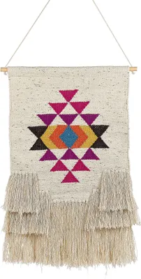 Produktbild von BELIANI Wanddekoration Beige und Bunt Baumwolle Handgemacht mit Fransen Boho Chic Wandbehang Wanddeko Türdeko Fensterdeko für Schlafzimmer Wohnzimmer