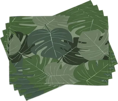 Obrázek produktu pro ABAKUHAUS Lesní zelené prostírání, kamuflážní vzor z palmových listů Tropical Natur pod heslem Foliage, 30 x 45 cm, bílá zelená světle zelená