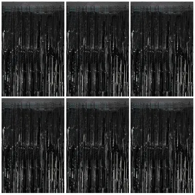 Produktbild von Set mit 6 holografischen Lametta-Vorhängen, 1 x 2 Meter, schwarz