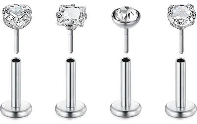 Produktbild von Lippenpiercing Labret Stecker 16G Chirurgenstahl 1.2x6mm Silber 4er Set