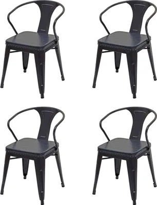 Produktbild von 4er-Set Esszimmerstuhl MCW-H10d, Stuhl Küchenstuhl, Chesterfield Metall Kunstleder Industrial Gastronomie  schwarz-grau