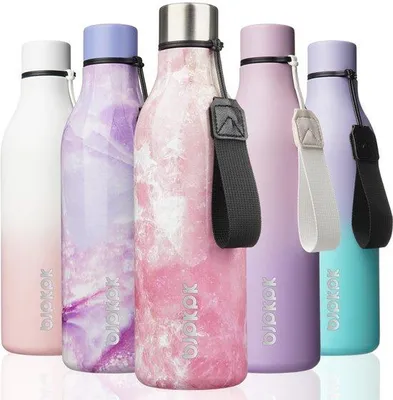 Productafbeelding van BJPKPK 750 ml Geïsoleerde Waterfles - BPA-vrij, Lekdicht, 3 Deksels, Met Riemaal